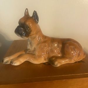 JAPAN Vintage Ceramic Large BOXER Brown Dog Figurine Collectable Sitting Stamped